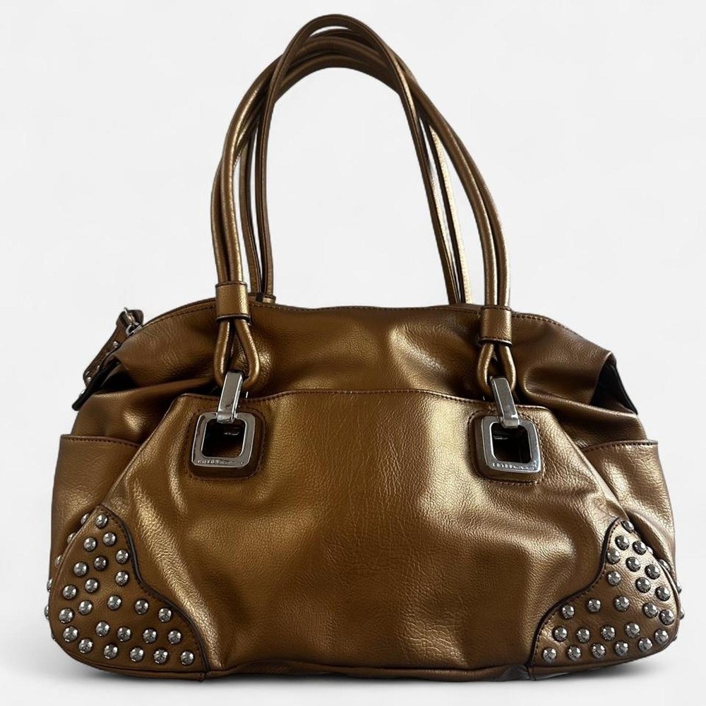 Y2K Kathy van zeeland Gold bronze metallic studded faux leather handbag purse